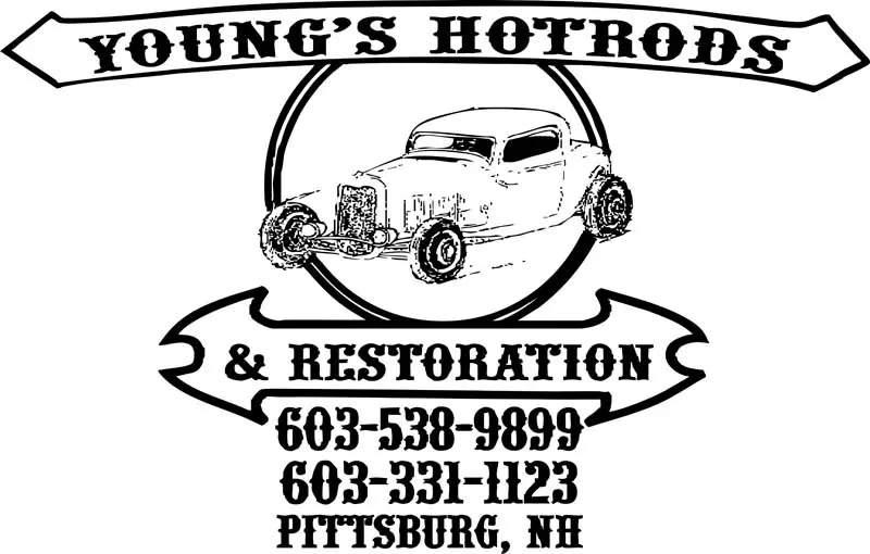 Vintage car illustration, Young's Hotrods logo